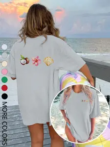 Women's Summer Short Sleeve Round Neck Loose Fit Casual Top Womenswear, Geometric Pattern Design, Multiple Colors Available