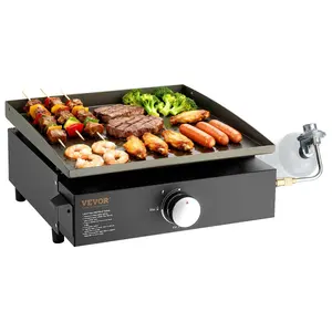 VEVOR Commercial Griddle, 16.9 Heavy Duty Manual Flat Top Griddle, Countertop Gas Grill with Non-Stick Cooking Plate, Steel Natural Gas Griddle, 2-Burners Restaurant Portable Grill - 22, 000 BTU