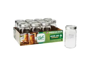 Ball 32 oz Mason Jars, Wide Mouth Quart Canning Jars with Lids and Rings, 12-Pack Large Glass Jars for Home Canning and Fermenting
