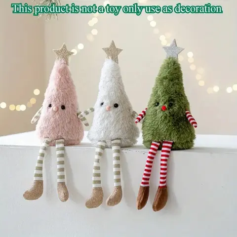 Cute Plush Christmas Tree Ornament with Star and Striped Socks, Fabric Holiday Decor, Hanging Ornaments, Perfect for Home Living Room Window