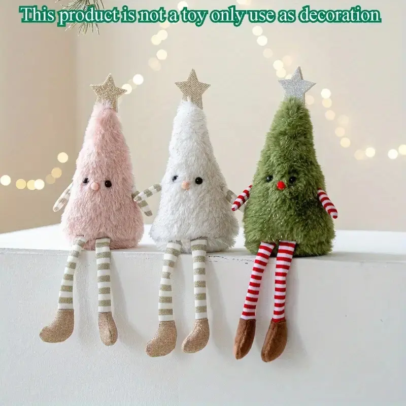 Cute Plush Christmas Tree Ornament with Star and Striped Socks, Fabric Holiday Decor, Perfect for Home Living Room Window
