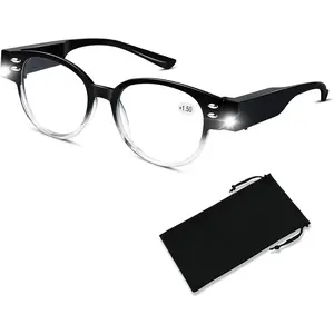 Reading Glasses with Lights Bright LED  with Lights Magnifier Glasses for Reading Fashion Blue Light Blocking Glasses Magnifier Nighttime Reader Women Men Clear Vision Lighted Eye Glasses+1.5