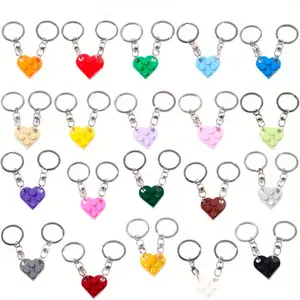 2pcs Cute Love Brick Heart Keychains - Building Block Matching Keychains Couples Friendship Love Heart Brick Key Ring New Year Jewelry Gifts perfect gift fun keychains perfect accessory funny keychain