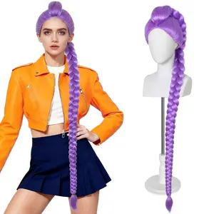 Dark Purple Braided Cosplay Hair  39" 500g, Heat-Resistant Synthetic Fiber, Adjustable Cap, Halloween Anime Costume Wig (Dark Purple)