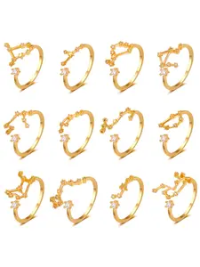 Twelve Constellation Ring Style Creative Fashion Copper Zirconia Open Finger Ring Birthday Gift, Unique Zodiac Jewelry Accessory