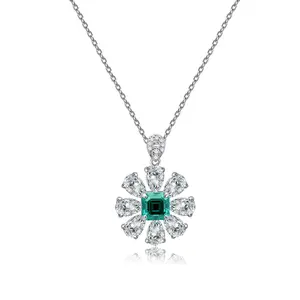 [#N016] Moonbeam Fine Jewelry 925 Moissanite 1 Carat "Green Sun" Moissanite Necklace For Women