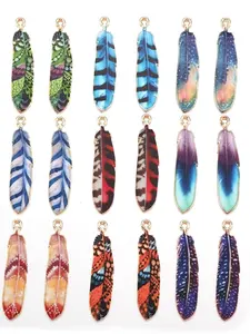 20 Pcs mixed color Bohemian style zinc alloy feather pendant, colored enamel pendant, suitable for necklaces, earrings, keychains, bag decorations, suitable for women