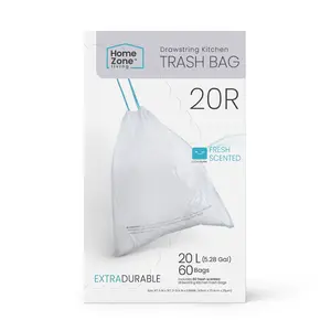 Home Zone Living Code 20R Drawstring Kitchen Trash Bags Custom Fit for 5 Gallon Recycling Bins, 60-Count