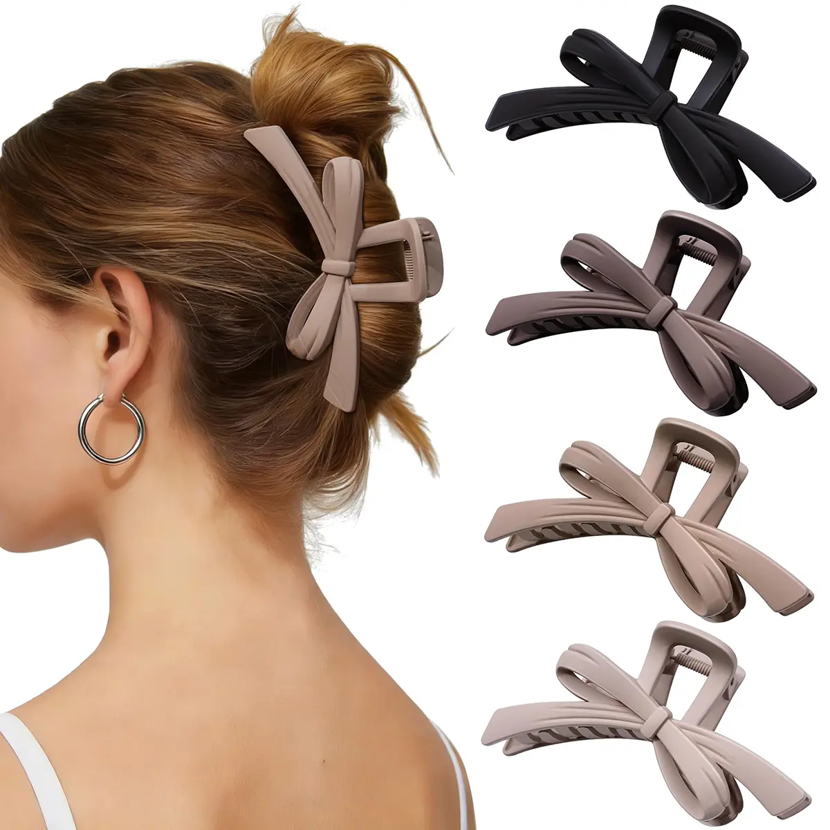 AWAYTR 4 Pack Cute Bow Claw Clips 4.92" Large Matte Nonslip Strong Hold Hair Clips for Thin & Thick Hair Chic Hair Accessories summerwins