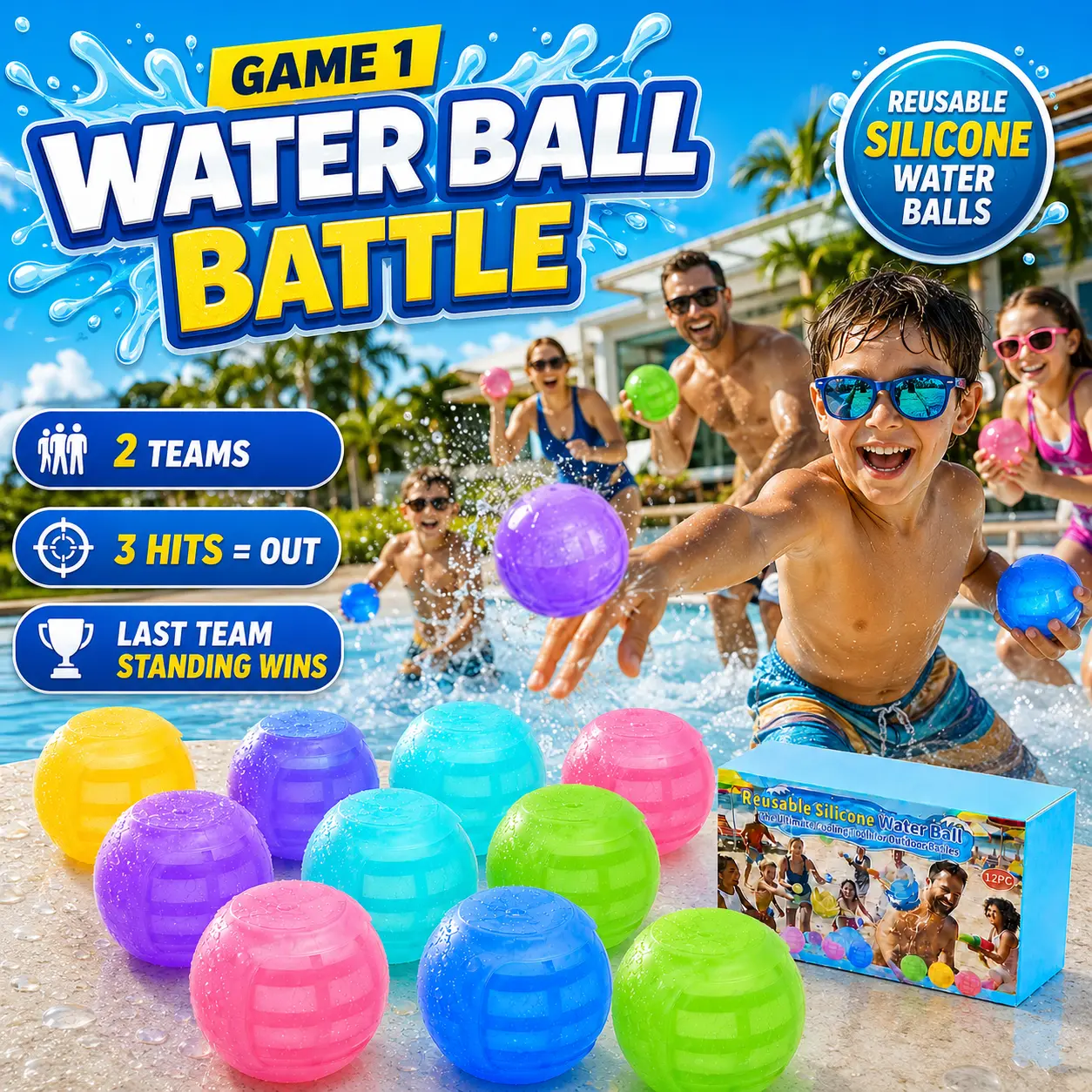 Quick Fill Self-Sealing Reusable Water Balloons | Refillable Silicone Splash Balls, Summer Pool Beach Party Toys for Kids & Adults, Outdoor Summer Games Birthday Gifts 6/12 Pack