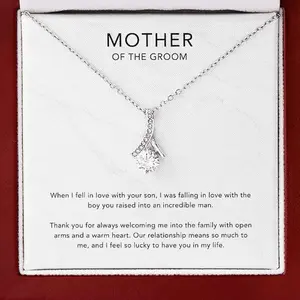 Alluring Necklace Gift for Mother of the Groom, Aesthetic Jewelry Gift On Wedding Day, Keepsake Necklace with Message Card Box