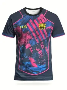 Men's Barcelona Football Jersey, Comfortable Round Neck Sports Top, Outdoor Training T-Shirt, Ideal for Matches and Leisure