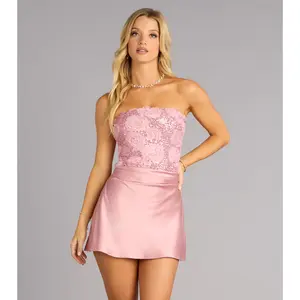 Sweet Intentions Satin Rosette Sequin Mini Dress