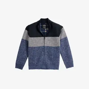 X RAY Boy's Full Zip Mock Neck Sweater With Fleece Lining in NAVY/DARK BLUE MARBLED Size S