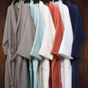 100% PREMIUM LONG-STAPLE COTTON UNISEX WAFFLE WEAVE BATH ROBE