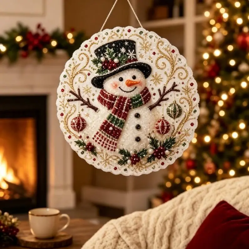 Christmas Pearl Diamond-Painting Suncatcher DIY Kit, 8-Inch Lace Edge Acrylic Ornament with Pre-Fixed Metal Hanging Chain, 3D Mixed Pearl Beads, Window Wall Decor, Xmas Hand-Craft Gift for Teens & Adults