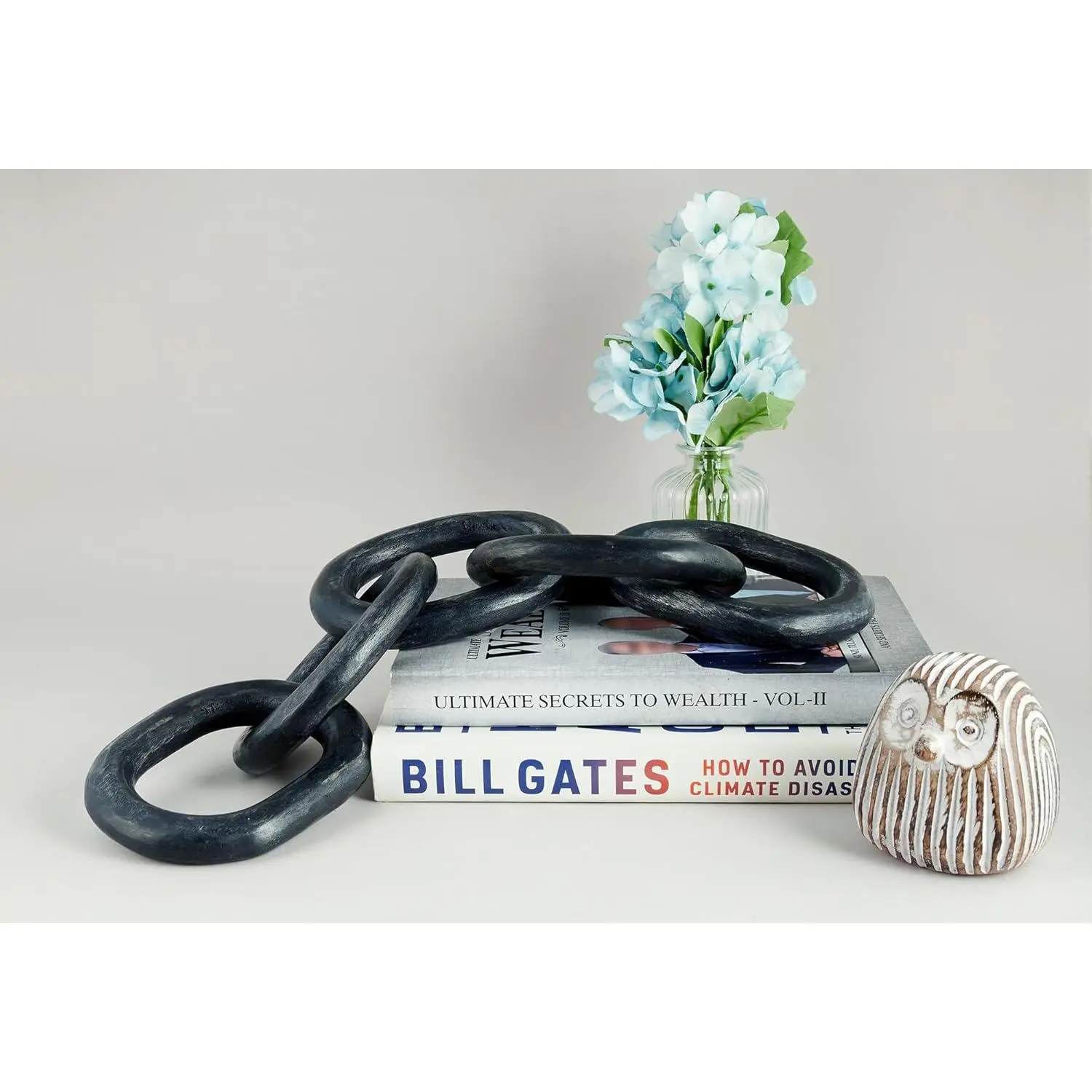 Wood Chain Link Decor Hand Carved 5-Link Wood Knot Decorative Chain, Rustic Link Decorative Object Large Wooden Chain for Home Living Room Coffee Table Farmhouse BLK 16 x 4 x 2