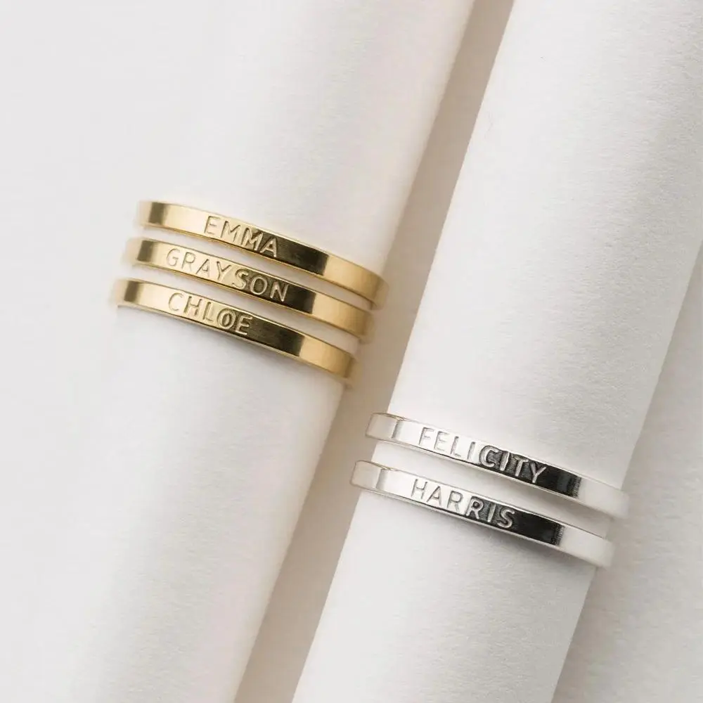COOLTIME Personalized Custom Ring For Women Stainless Steel Gold Color Engrave Name Rings Anniversary Jewelry Gift Couple Mom