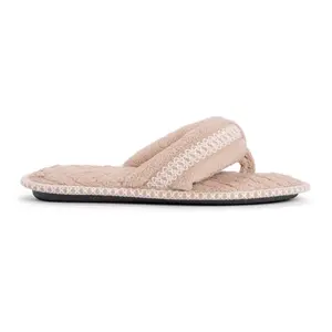 Muk Luks Women's Darlene Thong Slippers, Soft Micro Chenille Open Toe Footwear with Memory Foam Insole, Available in Large (9-10)