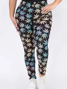 Plus Size  Rainbow Marijuana Leaf Peach Skin Leggings