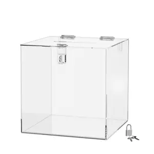 8" Locking Ballot Box Clear Acrylic Countertop Suggestion Cube Donation Collection Bin by 321 Plastics
