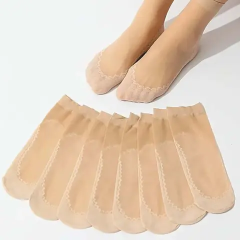 Women's 5 Pairs Solid Contrast Mesh Sheer Crew Socks, Summer 2024 Breathable Comfy Anti-slip Mid-calf Socks for Daily Wear, Women's Socks for Summer, Breathable Fabric Socks, Non Slip Socks, Casual Comfy Socks