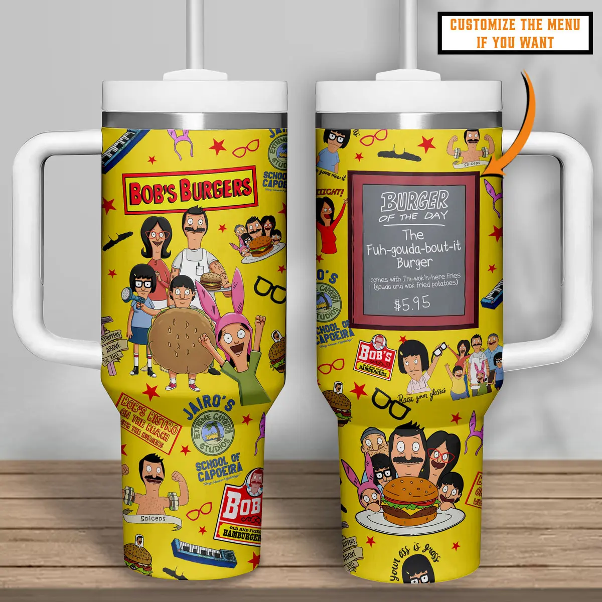STORMMECH Bob’s Burgers 40oz Leak-Free Insulated Jumbo Tumbler Mug - Double-Wall Vacuum Stainless Steel, Cartoon Design, Flip Straw Lid with Handle, 12H Hot/24H Cold Retention, Washable Kitchen Drinkware, Valentine/Birthday Gift Beverage Mug, Insulation