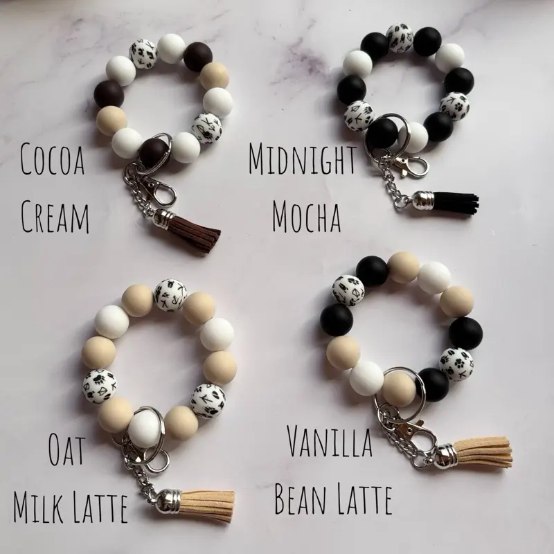 Latte Luxe Silicone Beaded Bracelet | Keychain Bracelet | Keychain Wristlet | Silicone Wristlet