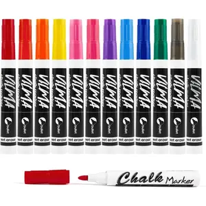 Liquid Chalk Markers Window Marker for  Glass pens Wet Erase Marker Washable Blackboard Pen for  Window, Mirrors,Signs,Crafts, 2MM Tip 12 Pack,12 Colors