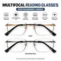 Unisex Progressive Multifocal Photochromic Reading Eyeglasses - Light Adaptive Bluelight Blocking, High Definition Glasses for Indoor/Outdoor Near Mid Far Vision Use, Daily, UV Protection blue lights glasses,Photochromic Lens,