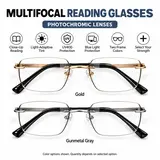 Unisex Progressive Multifocal Photochromic Reading Eyeglasses - Light Adaptive Bluelight Blocking, High Definition Glasses for Indoor/Outdoor Near Mid Far Vision Use, Daily, UV Protection blue lights glasses,Photochromic Lens,