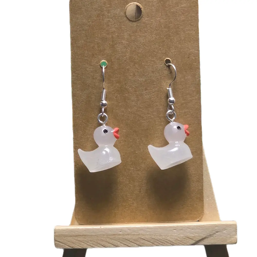 White Duck Hook Earrings - Lightweight Plastic Costume Jewelry Accessories, Charming White Duck Motif for Animal Lovers, Comfortable for Versatile Occasions, All Seasons