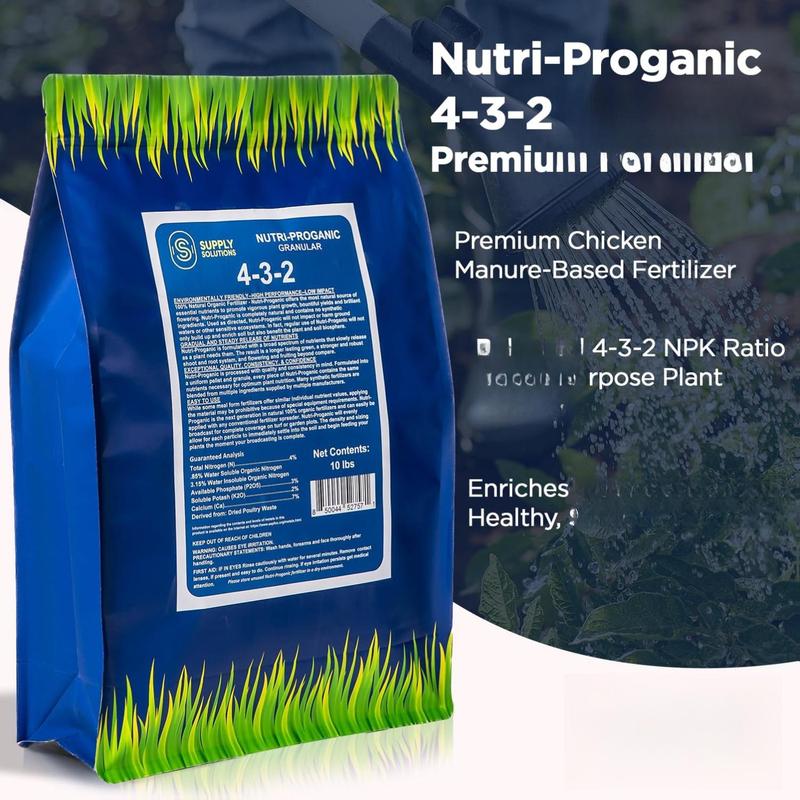 Supply Solutions 4-3-2 Nutri-Proganic Granular Fertilizer 10 Pounds - Slow Release Formula for Vegetable Garden Fruit Trees & House Plants - All Purpose Chicken Manure Fertilizer for Indoor Outdoor Food Crops