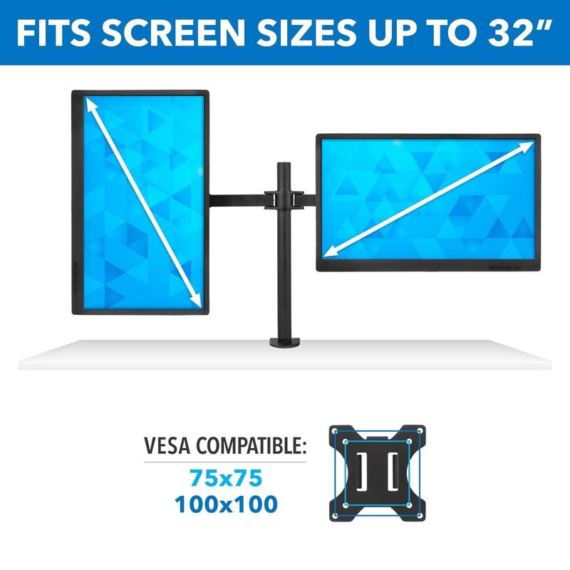 Mount-It! Full Motion Dual Monitor Desk Mount for 17" - 32" Screens with Height Adjustment & VESA Compatibility