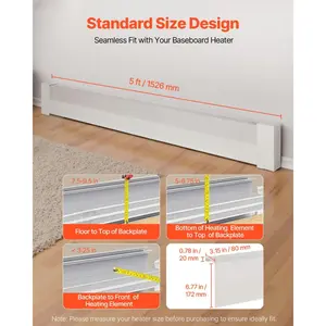 VEVOR Baseboard Heater Covers, Basic Series 5 ft Standard Electric Heating Unit Front Cover for Home Improvement, Heavy-duty Steel, Easy Installation for Bedroom Replacing Old Cover, White
