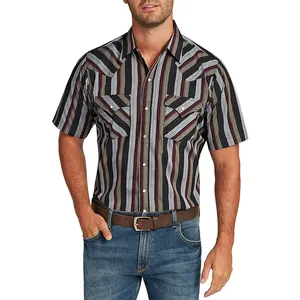 Ely Cattleman Men's Western Snap Shirt - Short Sleeve Striped Top with Yokes & Pearl Snaps for Casual Wear