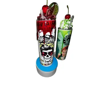 20 oz Stainless Steel True Crime Junkie Tumbler With Blood Drip And Bloody Ice Cube Topper