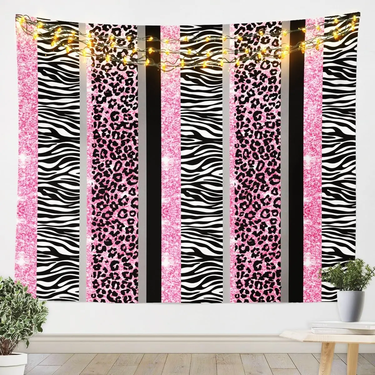 Feelyou Soft Microfibre Lightweight Artistic Tapestry - Pink Zebra Stripes, Leopard Print, Modern Stripes, 59inW x 59inL Home Bedroom Decor Wall Mural Artwork Print Tapestries, Artistic Tapestry Tapestries