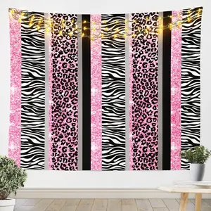 Feelyou Soft Microfibre Lightweight Tapestry - Pink Zebra Stripes, Leopard Print, Modern Stripe Design, 59inW x 59inL Home Bedroom Decor Tapestry Wall Mural Hanging Art