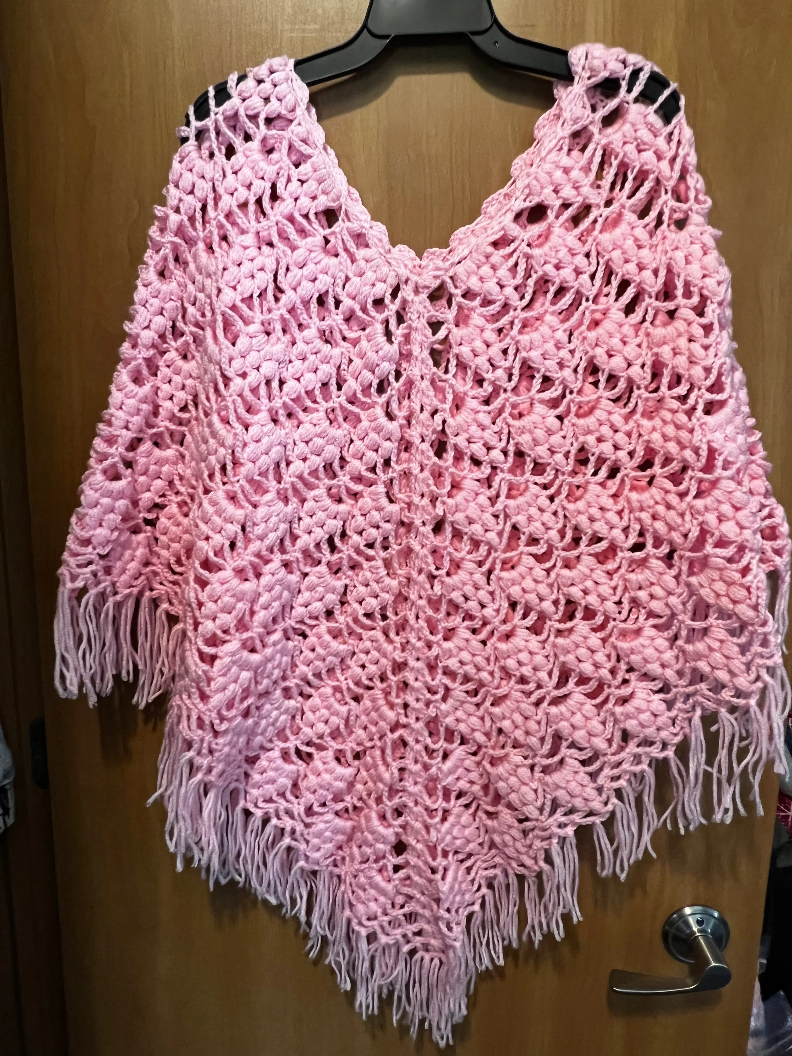 Women's Crochet Lace Poncho Shawl, Bohemian Pink Pineapple Motif Scarf - Handmade Lightweight Layering Wrap for All Seasons, Breathable
