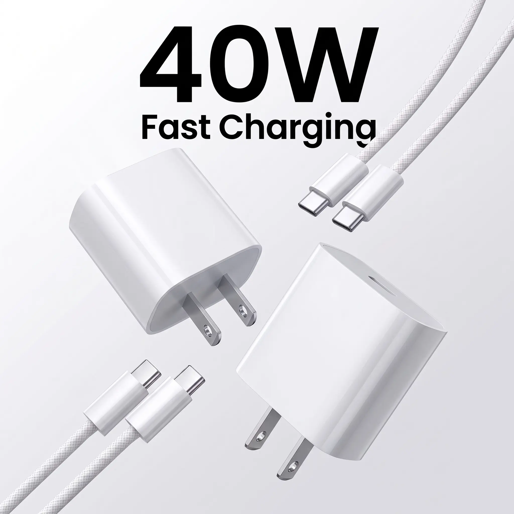 2 Pack 40W PD Fast Charger with 2 Pack 6ft USB C Cable, Power Adapter Plug Set for iPhone 17, 17 Air, 16, 15, iPad, AirPods