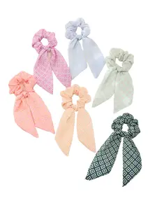 Set of 6 Geometric Hair Ties, High Elasticity Woven Fabric, Plaid Design, Casual Style for All Seasons, Women Daily Wear Accessories, Scrunchie Hair Accessory