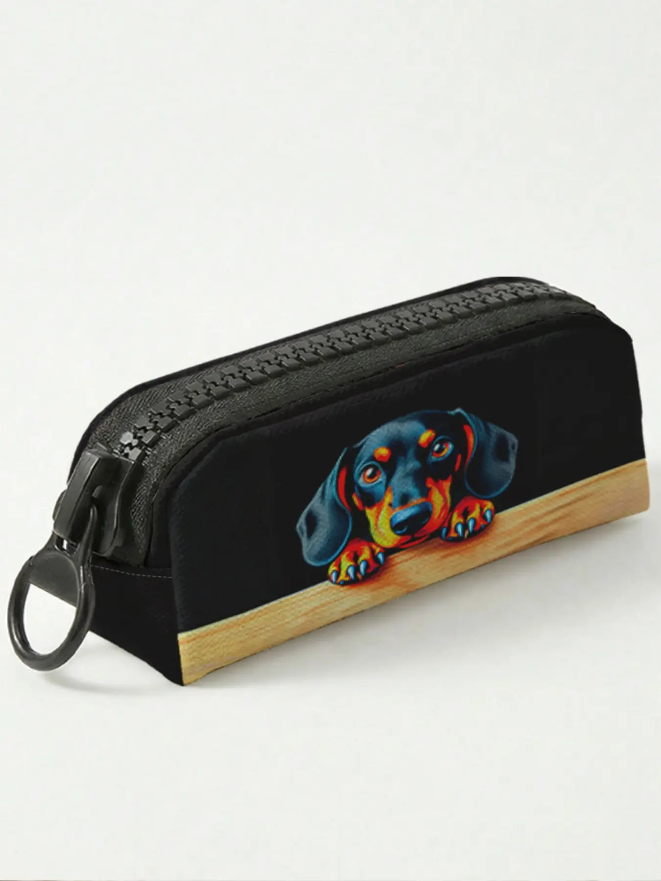 1 piece of Dachshund pattern 2D printed large zipper pencil case, storage bag, spacious zipper makeup bag school supplies and stationery, durable polyester