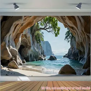 2D Flat Printing Party Banners 1pc Beach Cave Tree View Ultra Large Size Garage Backdrop HD Printing Garage Banner Perfect for Photo Booth,Birthday Anniversary Party Supplies,Holiday Accessory and Orn