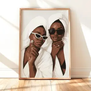 Melanin Spa Day Wall Art – Relaxing Black Women Illustration for Modern Room Decor | Unframed