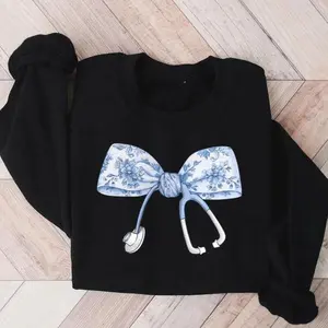 Nurse Coquette Toile bow Sweatshirt, Retro Nurse Shirts, RN, Unisex Stethoscope Crewneck Sweatshirt, Nursing School, Nurses Week Appreciation Shirt Sweater Crewneck Shirt T-shirt Hoodie