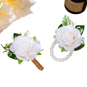 6 Pcs Rose Wrist Corsage for Wedding, Bride Bridesmaids Corsages, Pearls Bracelet Wrist Flower for Prom Homecoming Party, Wrist Corsage for Mother of Bride and Groom Wedding Decor summerwins,summerwins
