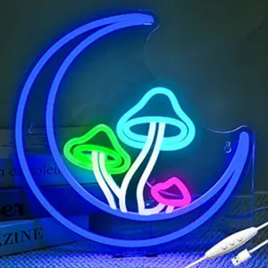 Moon Mushroom Design LED Neon Light, USB Powered Dimmable Neon LED Wall Mount Light, Decorative Lamp for Bars, Shops, Cafes, Restaurants