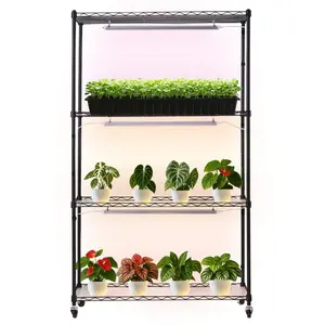 summervibes Heavy Duty Planter with Stackable Pots, 4-Tier 59in Tall Metal Flower Pot Holder with Wheels, 90W 3-Color Full Spectrum Grow Light for Indoor Seed Starting