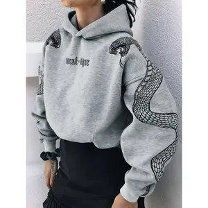 Women'S Y2K Streetwear Hoodie with Snake Print & "WASTED " Lettering - Black Pullover Sweatshirt, Edgy Gothic Fashion for Concerts, Parties, Everyday Outfits - Fall/Winter Clothing, Party Outfit, Bold Design, Comfortable Material, Statement Piece, Alterna